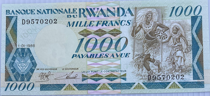 Rwanda 1988 1000 Francs P-21 UNC Gorilla World Banknote Currency