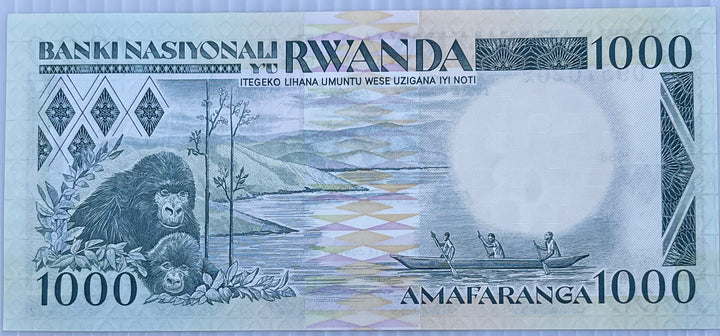 Rwanda 1988 1000 Francs P-21 UNC Gorilla World Banknote Currency