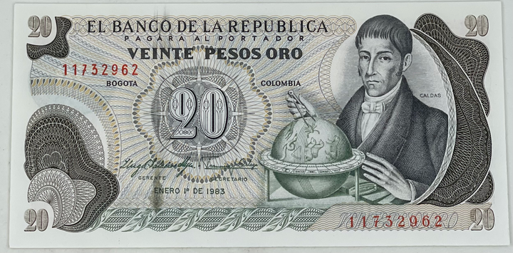 Columbia 1983 20 Pesos Oro P409d UNC, World Banknote