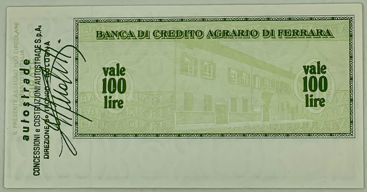 Italy 1977 (21.6.1977) 100 Lire Local Currency Banca di Credito Agrario di Ferra