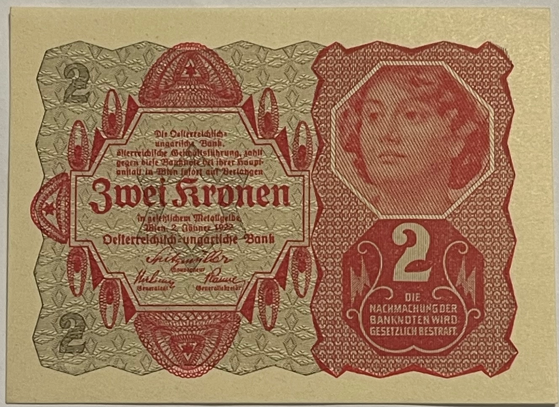 Austria 1922 2 Kronen P-74 UNC,World Banknote Currency