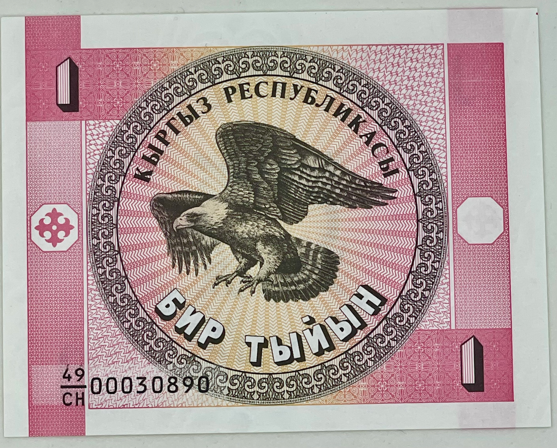 Kyrgyzstan 1993 1 Tyiyn, P1a UNC, Bald Eagle World Banknote Currency