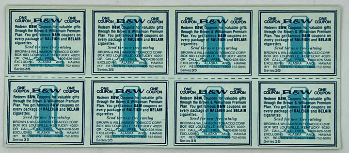 8 Vintage Brown & Williamson B & W Coupons Raleigh & Belair Coupons Series 35