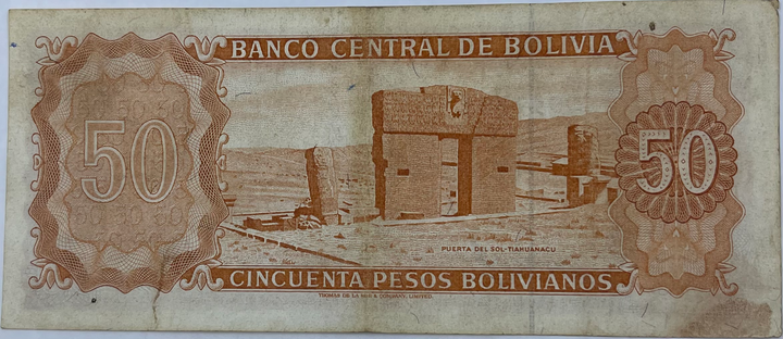 BOLIVIA, 50 PESOS BOLIVIANOS, 1962 P162