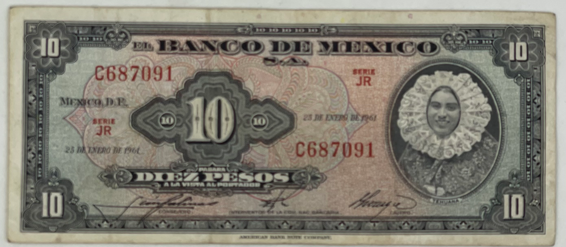 Mexico 1961 10 Pesos P58-h Used World Banknote