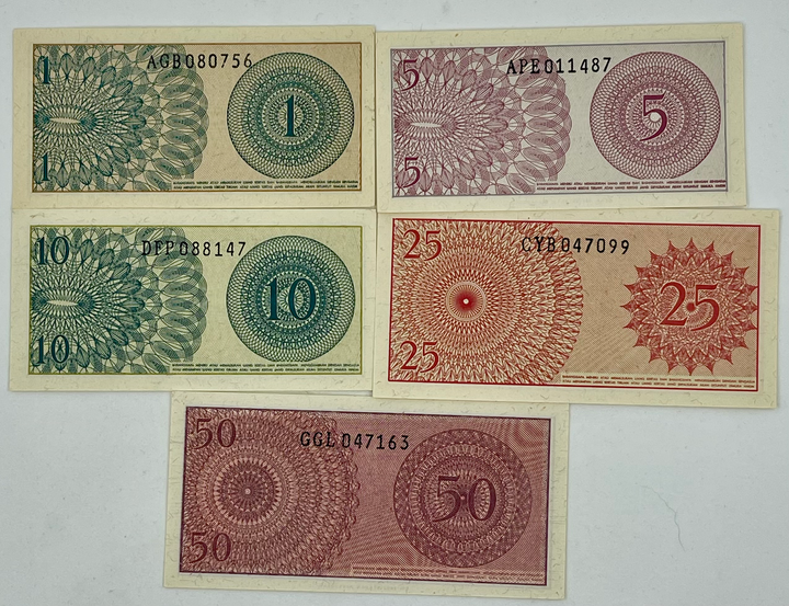 INDONESIA SET 1 5 10 25 50 SEN 1964 P 90 91 92 93 94 UNC Banknote Set