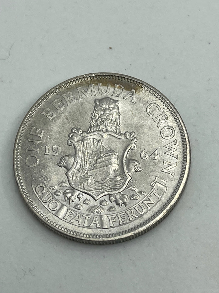 1964 Bermuda ONE CROWN Coin Queen Elizabeth II UNC