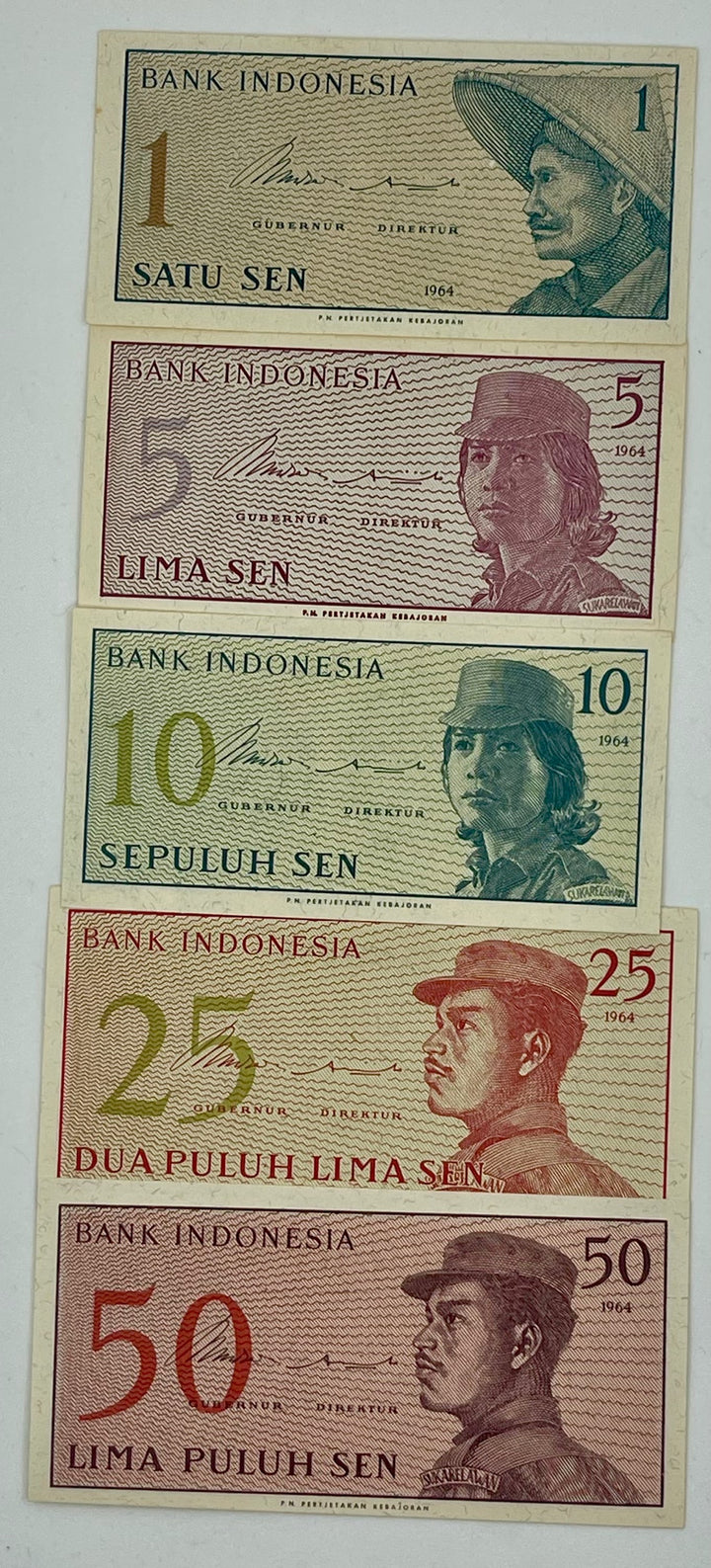 NDONESIA SET 1 5 10 25 50 SEN 1964 P 90 91 92 93 94 UNC