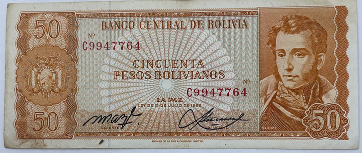 BOLIVIA, 50 PESOS BOLIVIANOS, 1962 P162