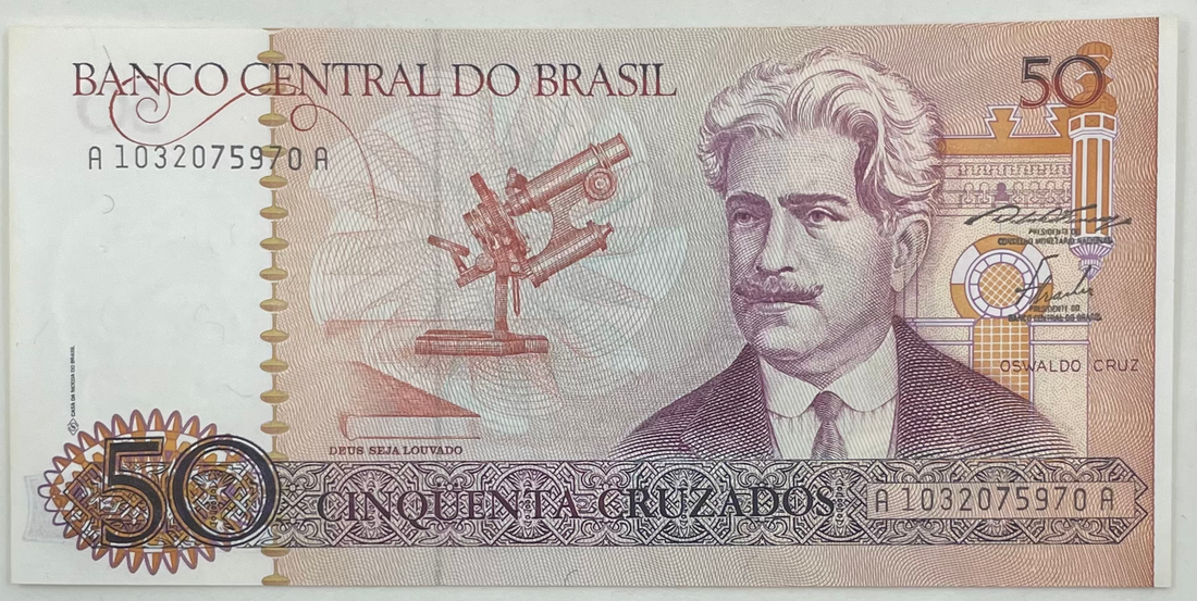 1986 (ND) Brazil 50 Cruzados  P-210 UNC World Banknote