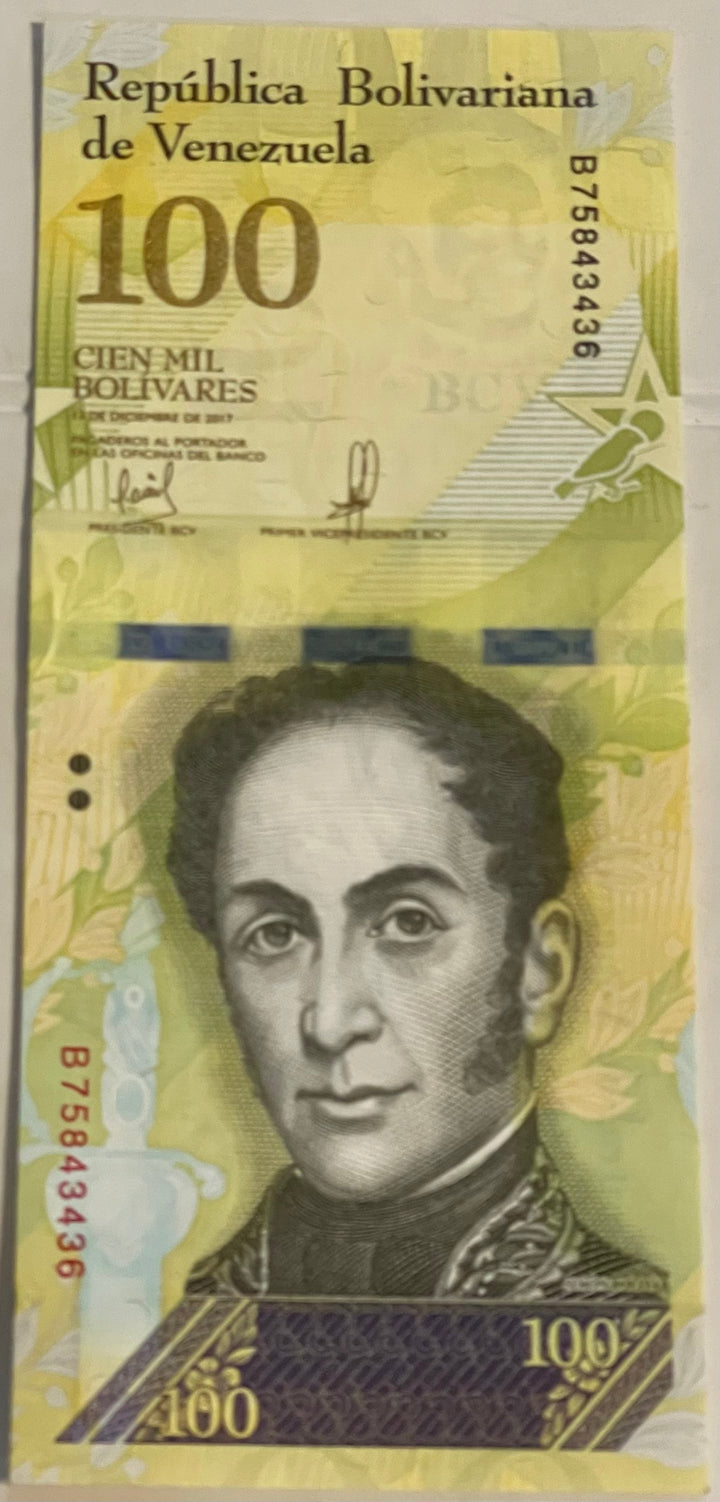 Venezuela 100000 Bolivares, 2017 P-100d UNC, World Banknote Currency