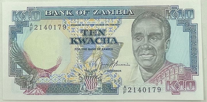 Zambia 1991 10 Kwacha P-31b , UNC Banknote