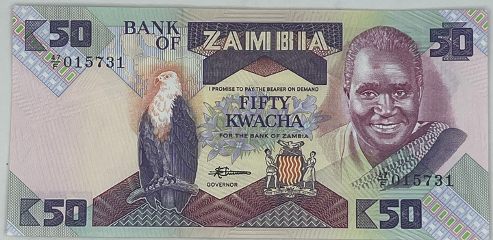 1986-1988 Zambia 50 Kwacha P-28a, UNC World Banknote