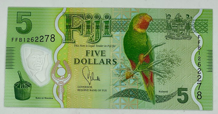 Fiji 2013 5 Dollars P-115 UNC Polymer Parrot World Banknote