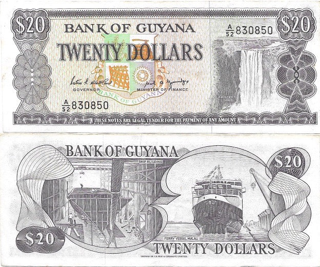 Guyana 20 Dollars, ND(1989), P-24, Circulated Banknote