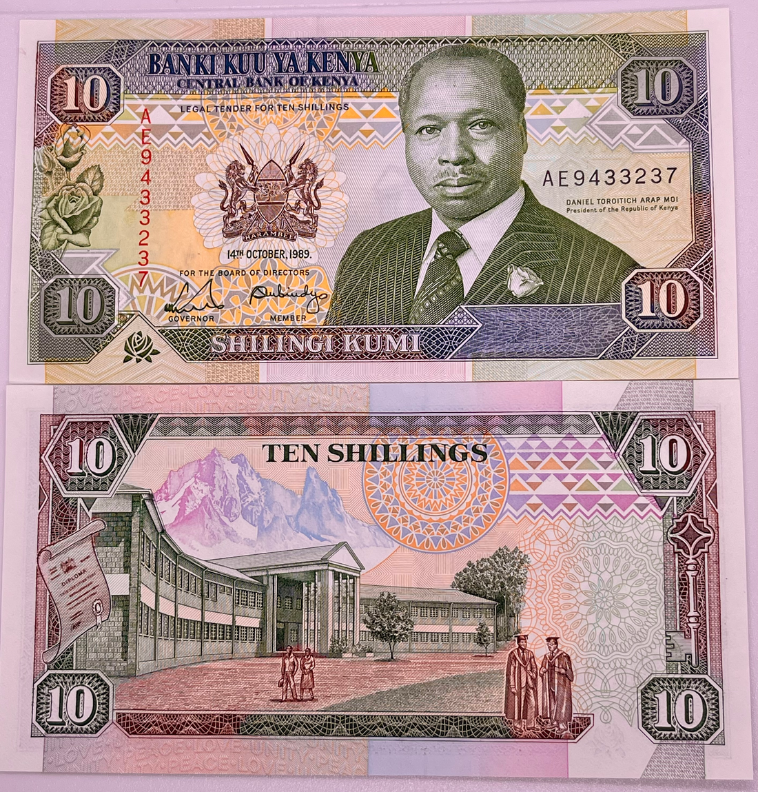 KENYA 10 Shillings (1989) Pick 24a, Uncirculated